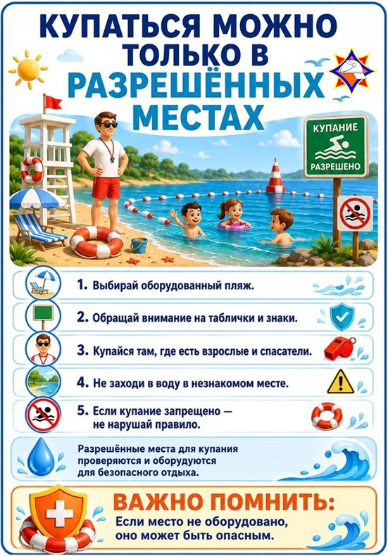 Купаться можно только в разрешенных местах - ГУЗ «Гомельская городская  клиническая поликлиника №8»
